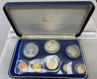 1973 Barbados Official First National Coinage Silver Proof Set With 1.  9 Troy Oz