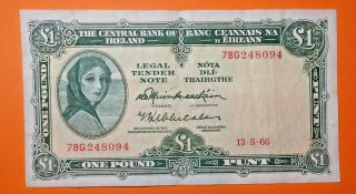 Ireland : Lavery One Pound Note 13.  5.  1966.
