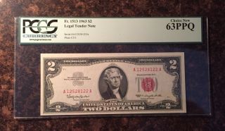 1963 $2 Red Seal Note Pcgs 63 Choice