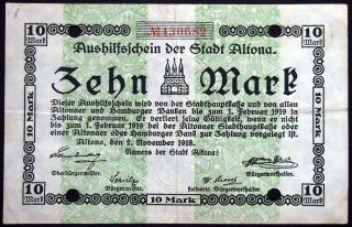 Altona (hamburg) 1918 10 Mark Grossnotgeld German Notgeld Banknote 430682