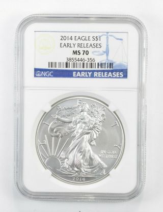 Ms70 2014 American Silver Eagle - Early Releases - Graded Ngc 100