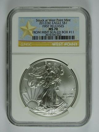 2012 (w) American Silver Eagle $1 Ngc Ms70 First Releases - Struck At West Point