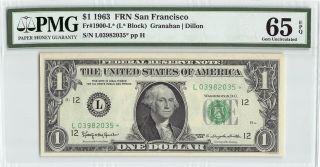 United States 1963 Fr.  1900 - L Pmg Gem Unc 65 Epq $1 San Francisco Frn Star