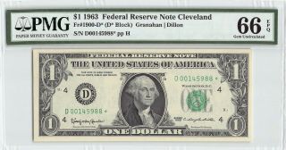 United States 1963 Fr.  1900 - D Pmg Gem Unc 66 Epq 1 Dollar Cleveland Frn Star