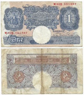 Great Britain Note 1 Pound (1940 - 48) Prefix W21d P 367a