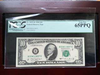1990 $10 Federal Reserve Note Pcgs 65ppq Gem