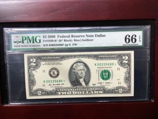 2009 $2 Star Note Federal Reserve Note Pcgs 66epq Gem Uncirculated