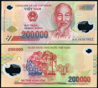 Vietnam 200,  000 200000 Dong 2019 P 123 Polymer Unc Nr
