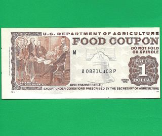 USDA FOOD STAMP COUPON 1975 $1.  00 A08214403P M/C M MONEY COUPON SCRIP 2