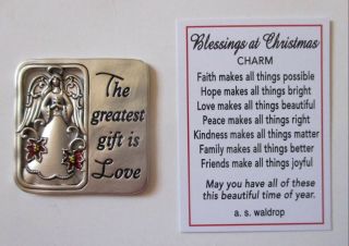 F The Greatest Gift Is Love Angel Blessings At Christmas Pocket Token Charm Ganz