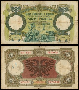 Gf.  002} Albania 20 Franga Nd (1939) / Wwii Italian Protectorate / F,
