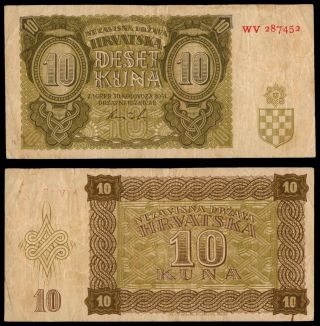 Ge.  018} Croatia 10 Kuna 1941 / 2 Letters / Wwii Ustasa Germany Italy Ally / Vf -