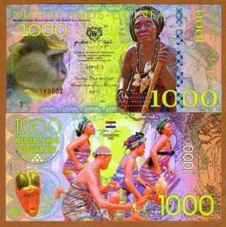 Netherlands Guinea (ghana) 1000 Gulden,  2016 Private Issue Polymer,  Unc Monkey