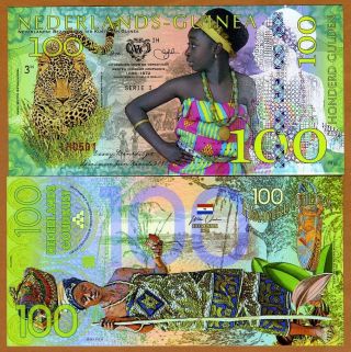 Netherlands Guinea (ghana) 100 Gulden,  2016 Private Issue Polymer,  Unc Leopard