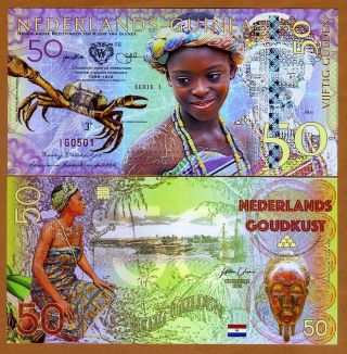 Netherlands Guinea (ghana),  50 Gulden,  2016,  Private Issue Polymer,  Unc Crab