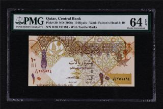 2008 - 15 Qatar Central Bank 10 Riyals Pick 30 Pmg 64 Epq Choice Unc