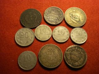 10 South /Central America Coins 1827 - 1930 2