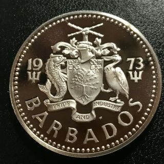 1973 BARBADOS $10 SILVER KING NEPTUNE PROOF CROWN 2
