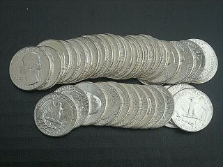 90 Silver Washington Quarter Unc Bu Roll Of 40 Coins Mixed 1963 & 1964 Bu Roll