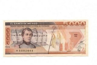 Bank Of Mexico 5000 Pesos 1989 Vf