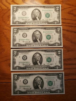 4 Crisp 1976 Uc 2 Dollar Bills