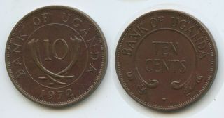 Y810 - Uganda Ten (10) Cents 1972 Km 2 Scarce Year Vf - Xf