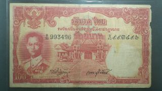 Thailand 1955 King Rama Ix 100 Baht B90 993496 P - 78b.  3 Signed 37 Very Rare