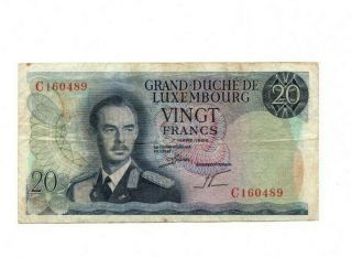 Bank Of Luxembourg 20 Francs 1966 Vg