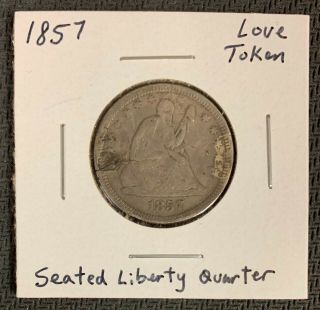 1857 Seated Liberty Quarter Love Token With Fleur De Lis On Reverse Nr
