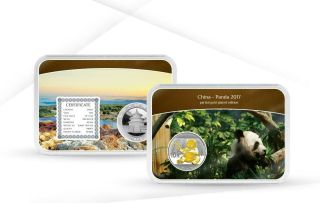 China 2017 ¥10 Panda Gold Plated Edition 1 Oz Silver Proof Coin 1000 Mintage