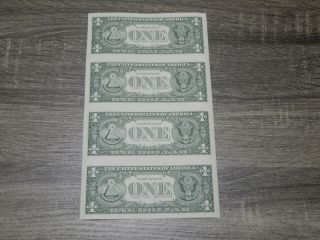 UNCUT SHEET OF (4) $1 ONE U.  S.  DOLLAR BILLS,  NOTES,  MONEY,  & CURRENCY - - 2