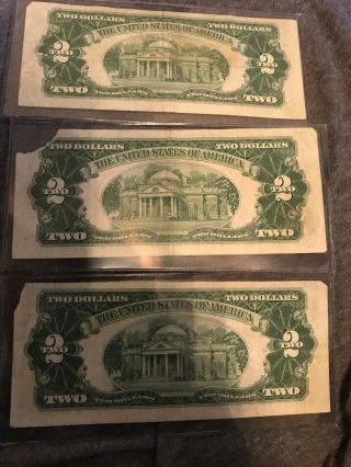 3x 1953 B Series $2 Two Dollar Bill United States Note Red Seal Crisp 3
