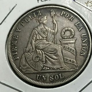1871 Yj Peru Silver Un Sol Crown Coin