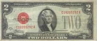 1928 $2 Dollars United States Note Red Seal Banknote Bill Money Cash Jefferson