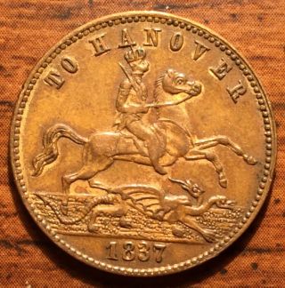 1837 Great Britain To Hanover Young Head Queen Victoria Gaming Token Medal Unc.