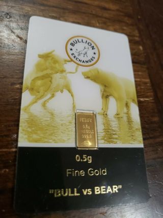 1/2 Gram Igr Gold Bar.  5g - Bull Vs Bear Fine Gold In Assay Card