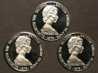 British Virgin Islands 1974 $1 Frigate Bird Silver Crown Proof - 3 Coins