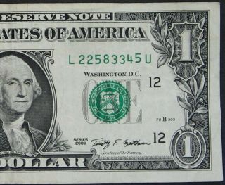 2009 $1 (one Dollar) – Note,  Bill - Serial Number High “5” Error