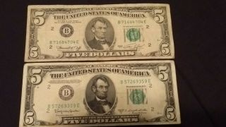2 Old Five Dollar Bills 1950 And 1974 $5