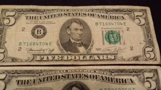 2 old five dollar bills 1950 and 1974 $5 3