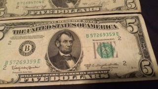 2 old five dollar bills 1950 and 1974 $5 4