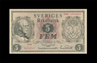 1948 Bank Of Sweden 5 Kronor Rare ( (gem Unc))
