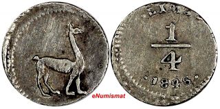 Peru Silver 1846/1836 Lima 1/4 Real Overdate 4/3 Off Center Scarce Km 143.  1