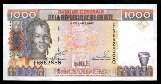 World Paper Money - Guinea 1000 Francs 1998 P37 Prefix Fn @ Vf