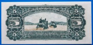 Yugoslavia; 5 dinara 1965,  LARGE SIZE SER.  NUMBERS,  GEM UNC 2