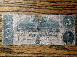 1864 $5.  Confederate States Of America " Richmond,  Va " Remainder A - Unc Awesome