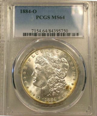 1884 - O SILVER MORGAN DOLLAR BU PCGS MS64 COLOR TONED WITH LUSTER IN 2