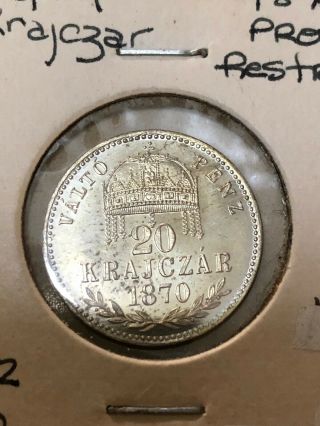 Hungary 1870 20 Krajczar Restrike Proof