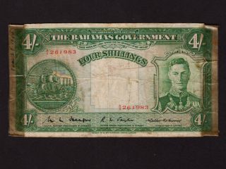 Bahamas:p - 9b,  4 Shillings,  1936 King George Vi Vg Nr