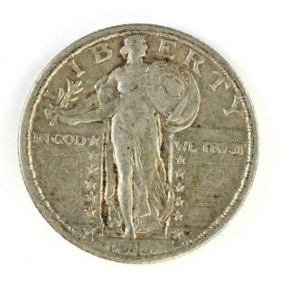 Raw 1917 - S Standing Liberty 25c Type 2 Circulated Us Silver Quarter Coin